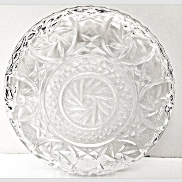 Antique Bohemian Czech Pinwheel Design Cut Crystal Decorative Luncheon 6" Plate - Picture 7 of 9